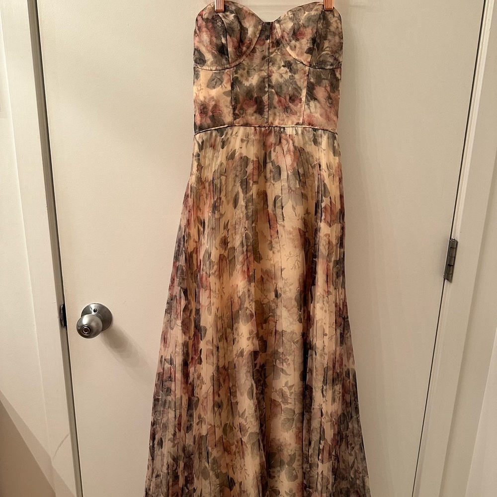 Most Beautiful Day Ivory Multi Floral Print Organza Maxi Dress - Picture 2 of 6